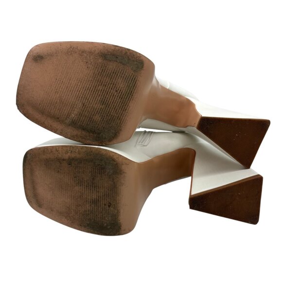 Go-go White Platform Ankle Boots Chunky Block 5.5” Heels Side Zip EU 39 US 9 - Picture 7 of 10